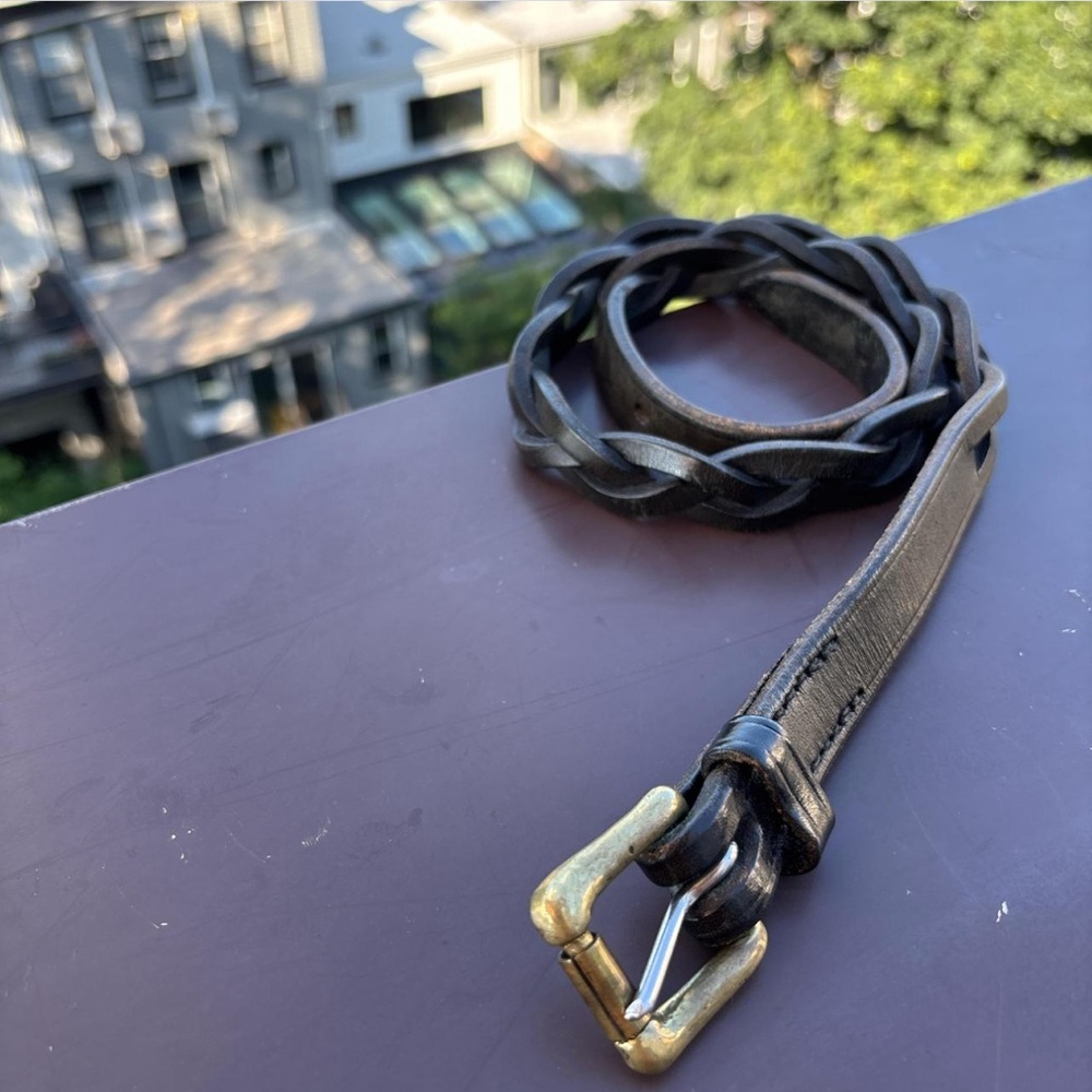 Black Leather Braided Belt for Women